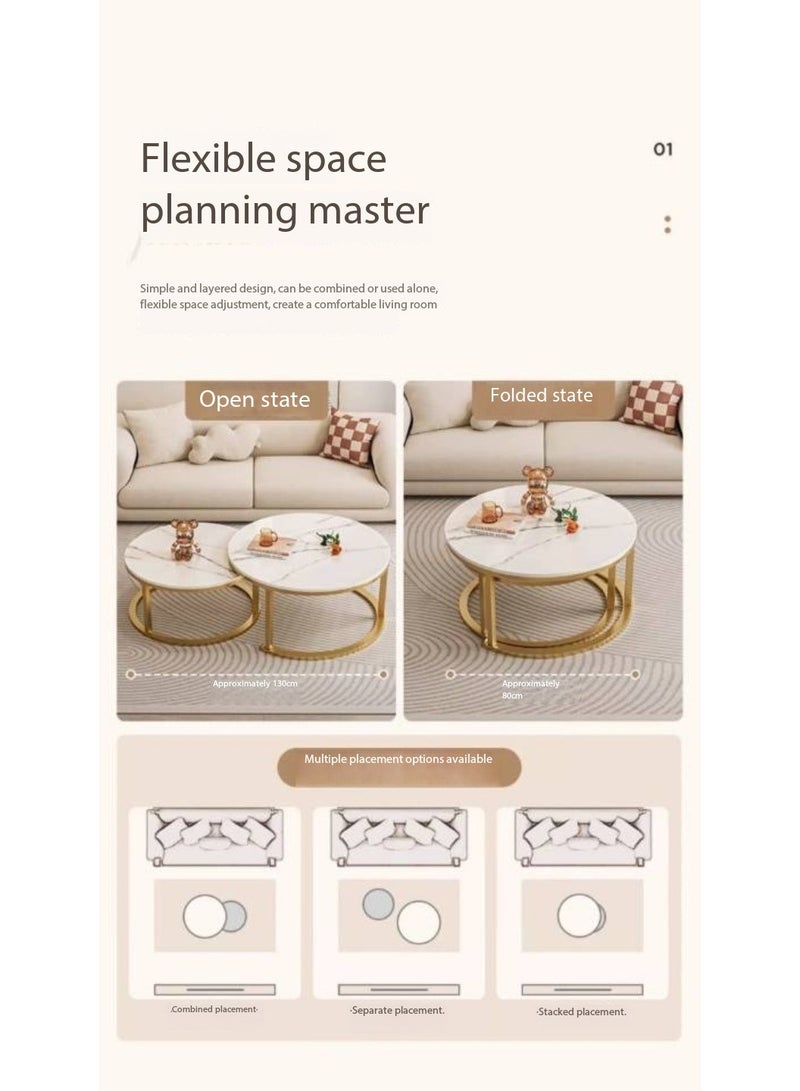 Round Nesting Coffee Tables Set of 2, Modern Living Room Coffee Table / Tea Table with Sturdy Metal Frame and Wood Look Tabletop, Space-Saving Sofa Side Table / End Table for Small Space, Apartment, Bedroom, Home Office, Dorm, Easy Assembly（CJ022） - Image 3