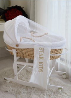 StarKids Baby Moses Basket Cradle With Rocking Stand, White  - Image 1