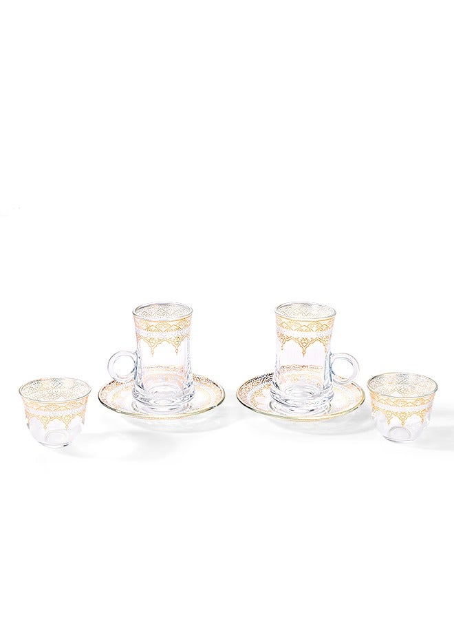 6-Piece Turkish Tea Coffee Cup Set Vintage Glass Cup Golden And Silver Pattern - Image 1