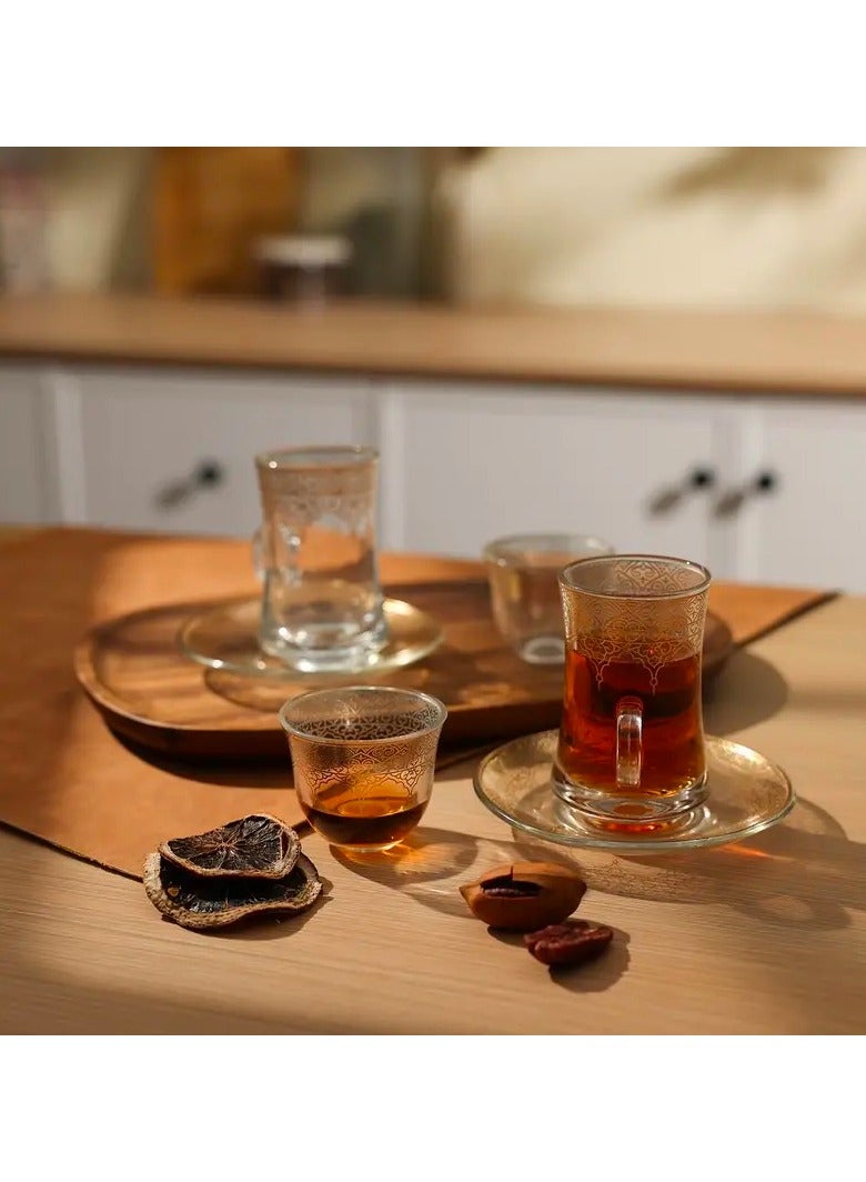 6-Piece Turkish Tea Coffee Cup Set Vintage Glass Cup Golden And Silver Pattern - Image 2