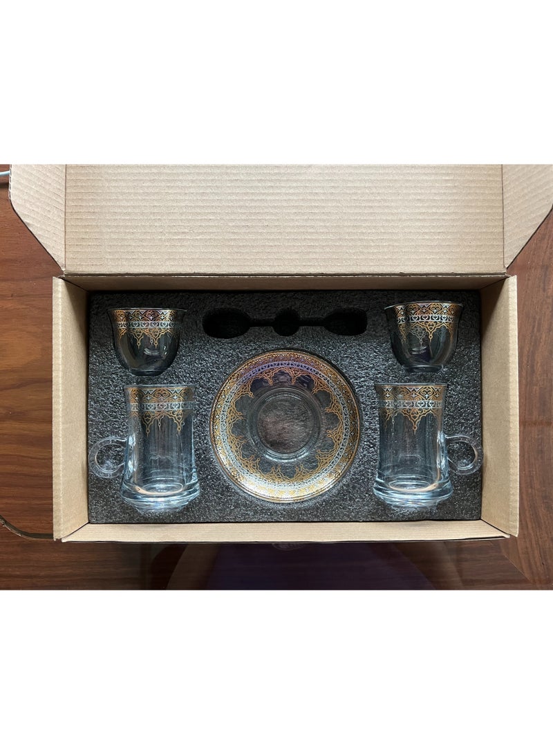 6-Piece Turkish Tea Coffee Cup Set Vintage Glass Cup Golden And Silver Pattern - Image 5