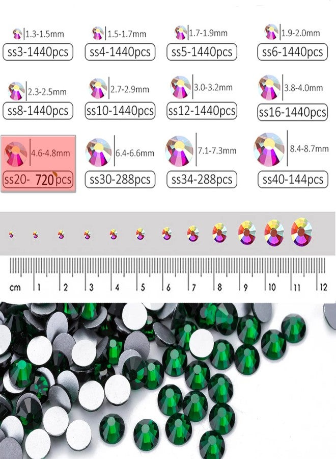 Dowarm 720Pieces SS20 Flatback Rhinestones, 4.8MM Glass Crystal Rhinestones for Craft Nails Dance Costumes, Flat Back Nail Crystals, Non Hotfix Rhinestones (SS20 / 4.8MM, Green/Emerald) - Image 5