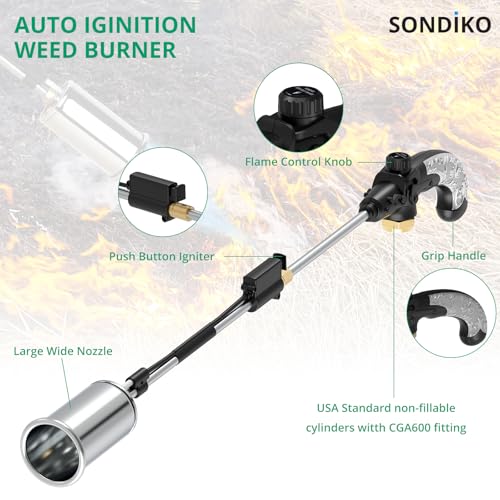 Sondiko Propane Torch Weed Burner, High Output Weed Torch Flamethrower, 30" Detachable Long Arm Heavy Duty Blow Torch For Garden, Wood, Ice, Snow, Melting(PROPANE TANK NOT INCLUDED) - Image 5