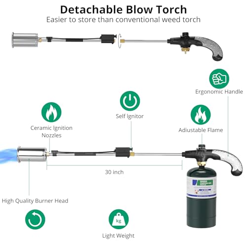 Sondiko Propane Torch Weed Burner, High Output Weed Torch Flamethrower, 30" Detachable Long Arm Heavy Duty Blow Torch For Garden, Wood, Ice, Snow, Melting(PROPANE TANK NOT INCLUDED) - Image 3