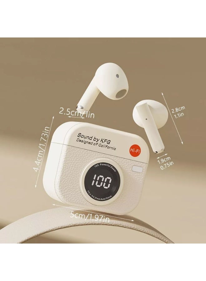 KFG Q86 Retro Camera Half In-Ear Noise-Cancelling Bluetooth Headset with Digital Display - Image 1