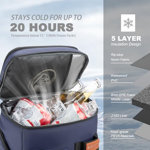 BAGPARKK Insulated Cooler Backpack33 Cans Multifunctional Double Deck Leakproof Cooler Bag with Sternum StrapLarge Capacity Lightweight Travel Camping Beach Backpack Cooler Ice Chest for Men Women - Image 3