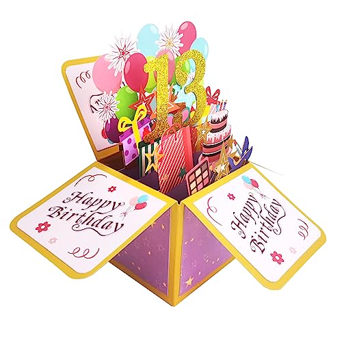 Asmallgf Happy 13th Birthday Pop Up Card for Girl Boy, Sweet Thirteen Year Old Birthday Gift Idea for Daughter Niece, Funny 13 Bday 3D Greeting Card for Him Friends - Image 1