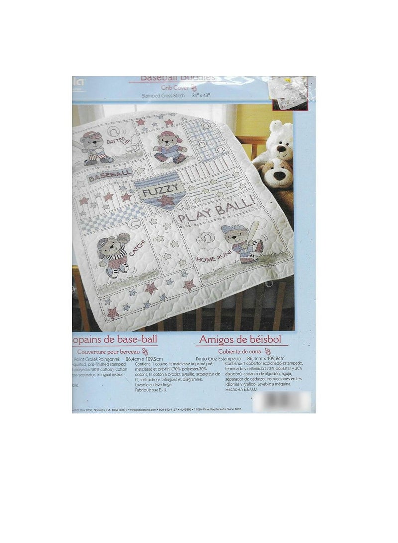 Baseball Buddies Crib Cover 34in x 43in Stamped Cross Stitch Kit - Image 1