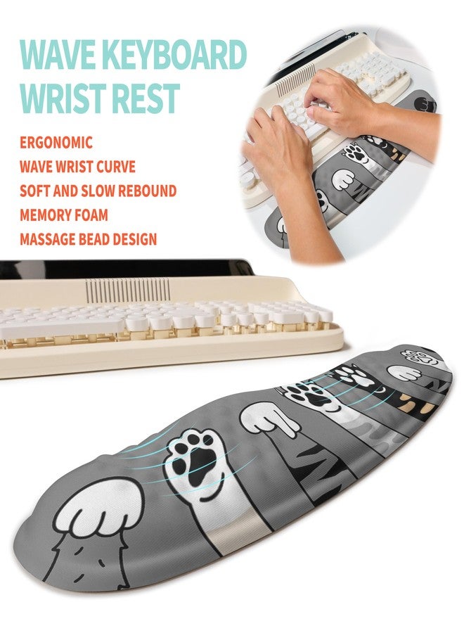 KUOSGM 2-in-1 Ergonomic Set, Wave Rise Keyboard Wrist Rest and Massage Bulge Slope Mouse Pad Wrist Support, Cushion Memory Foam Integrated to Relieve Wrist Pain, Cute Cat Paws - Image 2