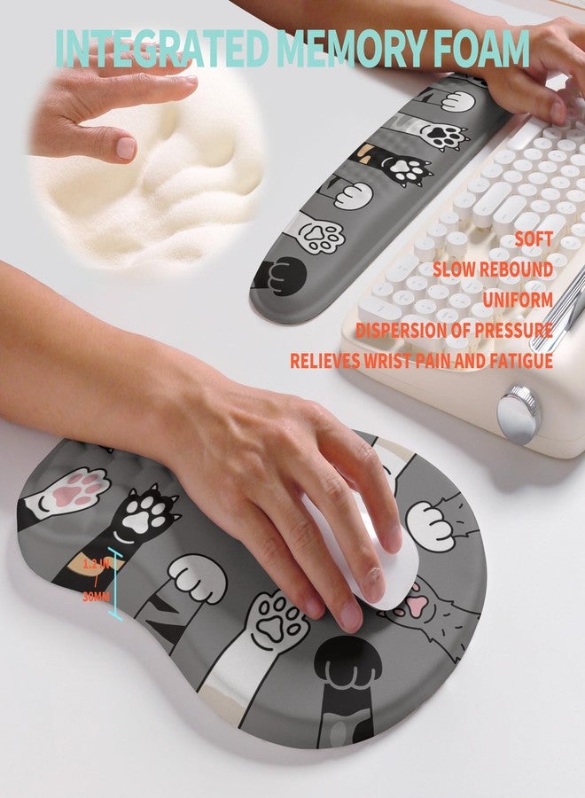 KUOSGM 2-in-1 Ergonomic Set, Wave Rise Keyboard Wrist Rest and Massage Bulge Slope Mouse Pad Wrist Support, Cushion Memory Foam Integrated to Relieve Wrist Pain, Cute Cat Paws - Image 4