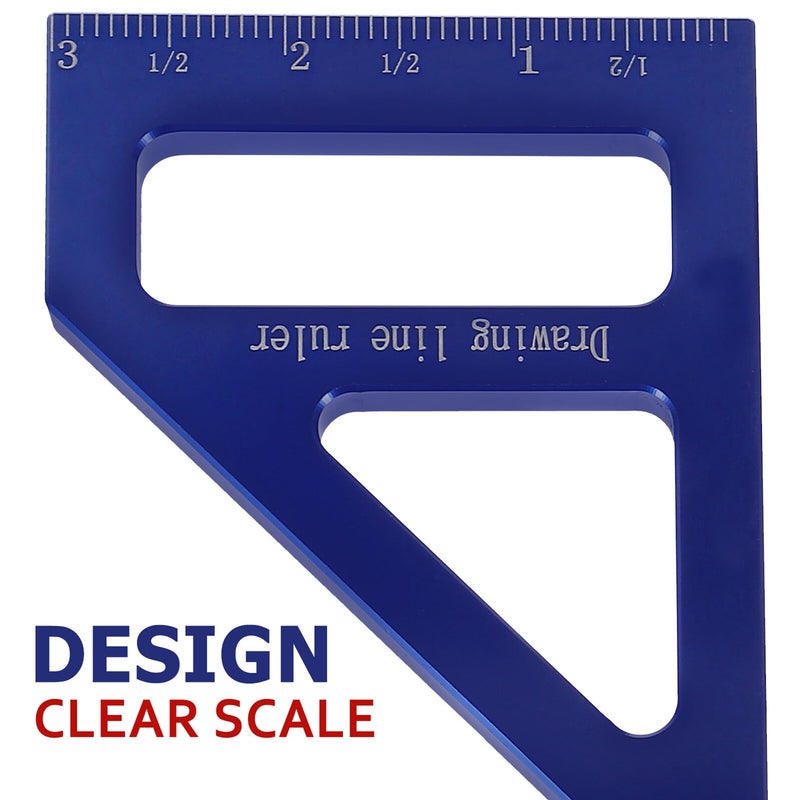 45 Degree 90 Degree Multi Functional Carpenter Triangle Ruler Woodworking Square Tool with Imperial Scale Blue - Image 4