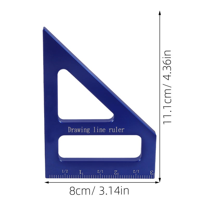 45 Degree 90 Degree Multi Functional Carpenter Triangle Ruler Woodworking Square Tool with Imperial Scale Blue - Image 3