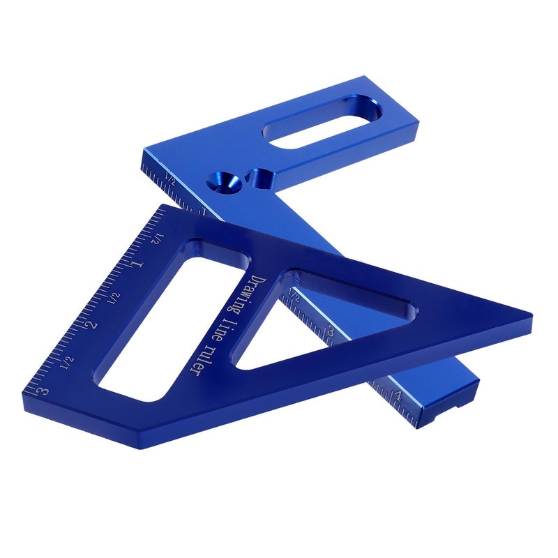 45 Degree 90 Degree Multi Functional Carpenter Triangle Ruler Woodworking Square Tool with Imperial Scale Blue - Image 2