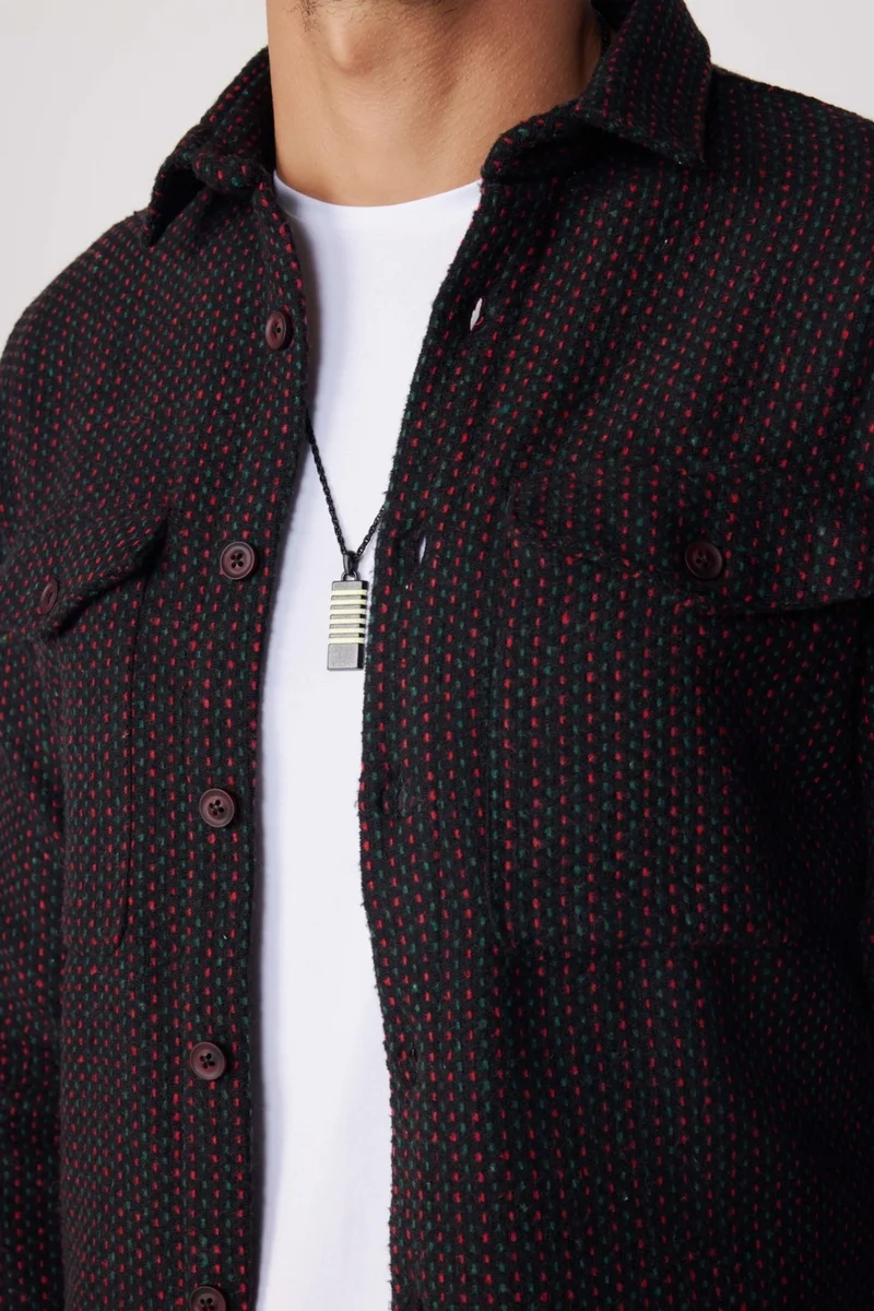 تودورس Slim Fit Striped Flap Double Pocket Men's Shirt