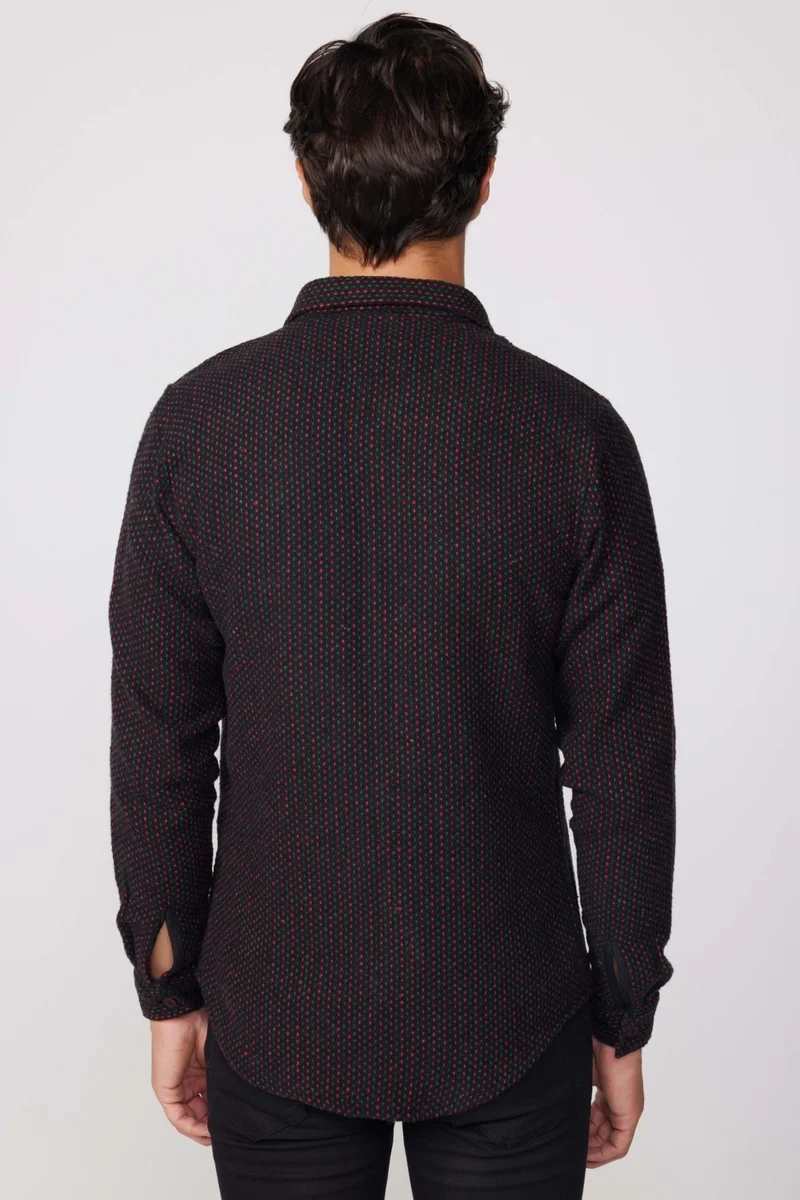 تودورس Slim Fit Striped Flap Double Pocket Men's Shirt
