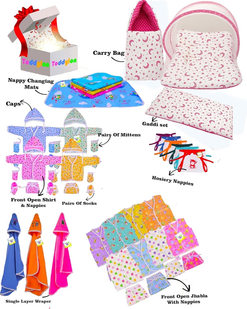 Toddylon Flat Bed 56 in 1 New Born Baby Products All Combo | Baby Shower | Gift Set | Hospital Kit | Baby Clothes | Baby Bedding | Infants Essentials | Maternity Kit (0-6 Months, Multicolor) - Image 2