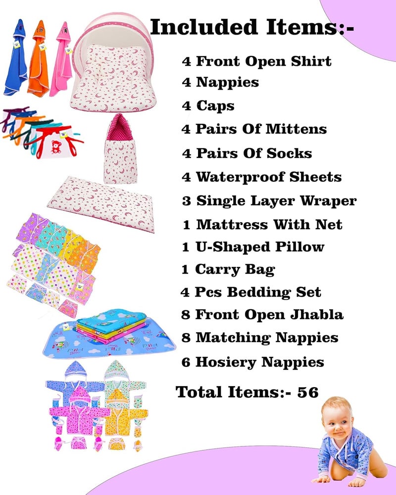 Toddylon Flat Bed 56 in 1 New Born Baby Products All Combo | Baby Shower | Gift Set | Hospital Kit | Baby Clothes | Baby Bedding | Infants Essentials | Maternity Kit (0-6 Months, Multicolor) - Image 3