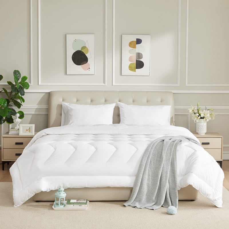 HOMTEC Duvet Insert Cotton Comforter King Size White Down Alternative Fill Duvet Insert 100% Cotton Shell Quilted Fluffy Comforter Lightweight All Season 8 Corner Tabs Durable Breathable Noiseless - Image 1