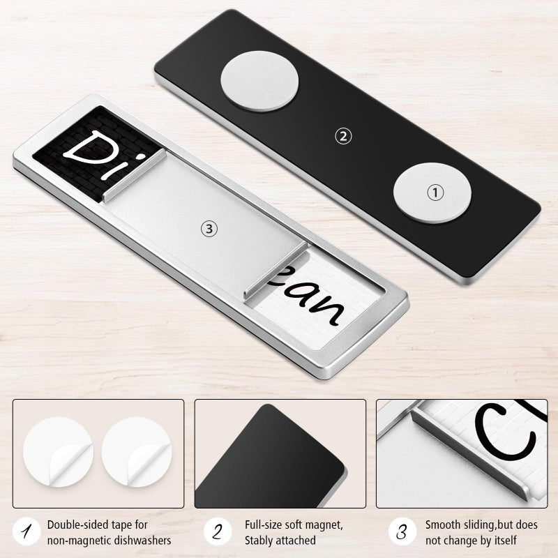 Cimkiz Dishwasher Magnet Clean Dirty Sign Shutter Only Changes When You Push It Non-Scratching Strong Magnet Or 3M Adhesive Options Indicator Tells Whether Dishes Are Clean Or Dirty (Tiles White/Black) - Image 3