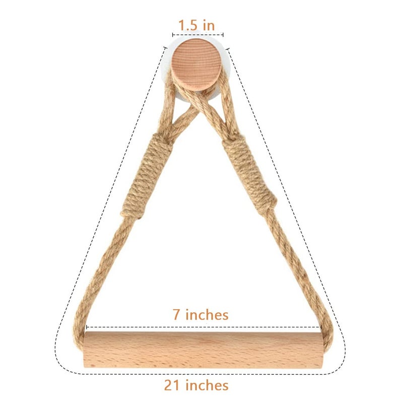 koofull Wood & Rope Wall Toilet Paper Holder, Rustic Tissue Rolls Paper Holder Wall Mounted, Nautical Rattan Bathroom Accessories with Self-Adhesive Seamless Screw - Image 2