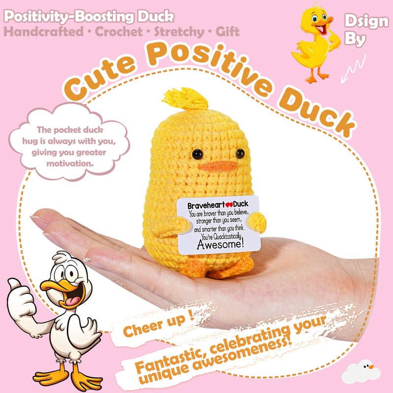 RoomyRoc Inspirational Crochet Animals Stress Anxiety Relief Toys, Positive Affirmation Companion Crochet Duck, Handmade Mental Health Gifts for Women Men, Cute Desk Decor for Friends Coworkers Birthday - Image 2