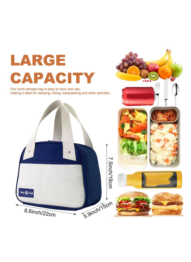 Lunch Bag for Women u0026 Men, Insulated Lunch Tote Bag Simple Lunch Box Bag Small Portable Lunchbox Organizer Cooler Bag Meal Prep Bento Lunch Bag for Work Picnic Beach Travel (Blue)  - Image 2