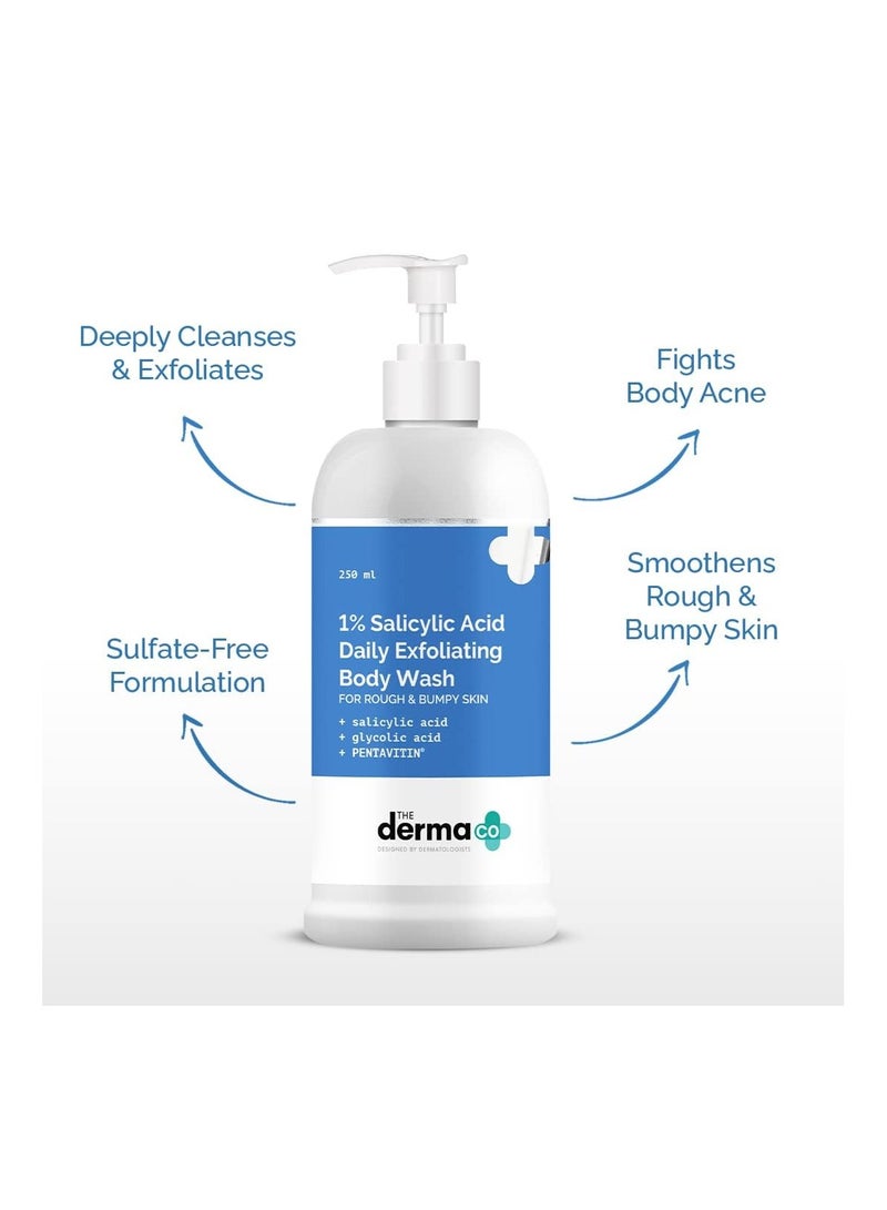 THE derma Co 1% Salicylic Acid Daily Exfoliating Body Wash To Prevent Body ACNE And Cleanse Skin With Salicylic Acid Glycolic Acid And  PENTAVITIN 250ml  - Image 2