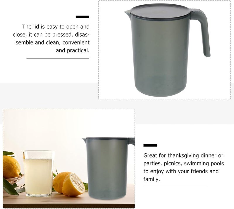 Plastic Water Pitcher with Handle 2000ml Large Capacity Cold Beverage Jug with Lid Black Plastic Kettle for Home Kitchen and Party Use - Image 3