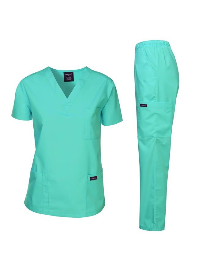 Dagacci Medical Uniform Womens and Mens Scrubs Set Medical Scrubs Shirt Top and Pant, Hospital Green, X-Small, Short Sleeve, Hospital Green, XS - Image 1
