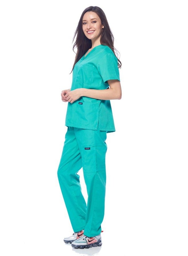 Dagacci Medical Uniform Womens and Mens Scrubs Set Medical Scrubs Shirt Top and Pant, Hospital Green, X-Small, Short Sleeve, Hospital Green, XS - Image 3