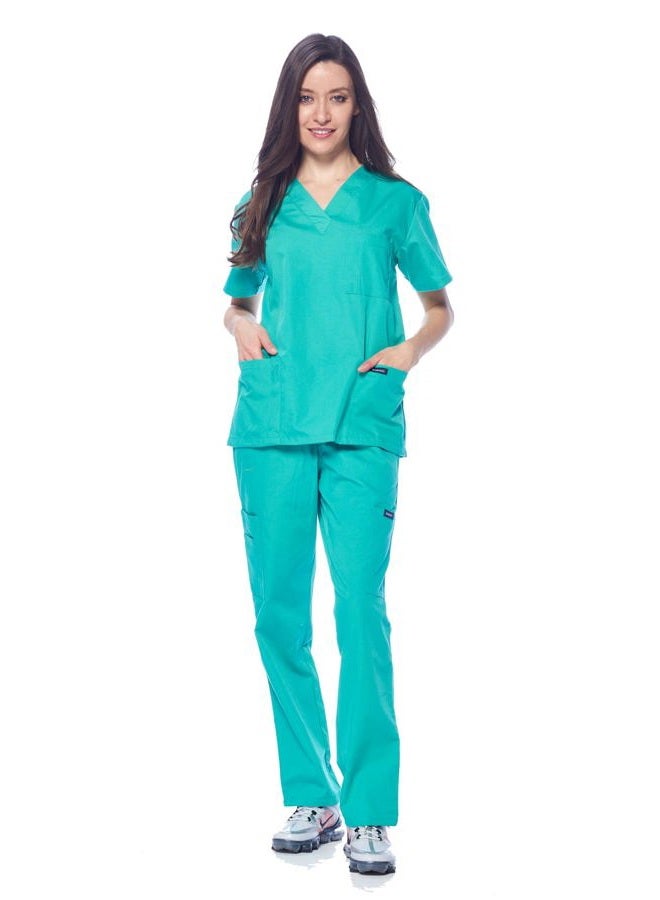 Dagacci Medical Uniform Womens and Mens Scrubs Set Medical Scrubs Shirt Top and Pant, Hospital Green, X-Small, Short Sleeve, Hospital Green, XS - Image 2