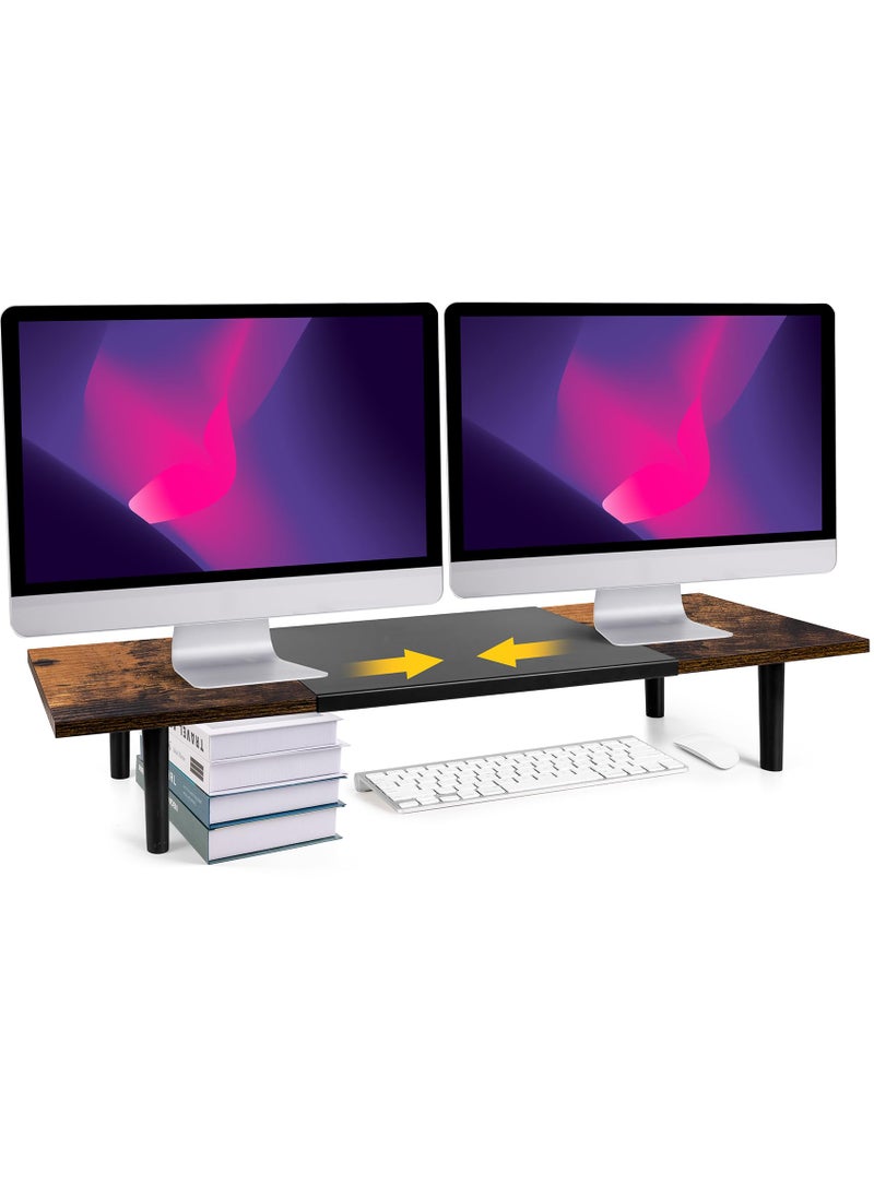 Across-Star AcrossStar DualMonitorStandRiserForDesk Adjustable Length 3240 Inch Large Desktop Computer Monitor Riser For 2 Screens Desk Shelf Organizer Riser Stand For ComputerLaptopPCPrinterTV Brown 
