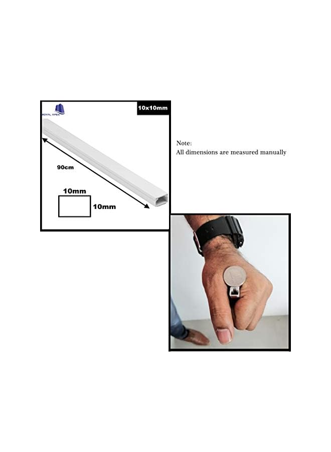 Royal Apex 90cm Square Cable Box Self Adhesive PVC Trunking White Wall Cord Cover Cable Concealer On-Wall Wire Cover Paintable Cable Management Raceway to Hide Wires - Pack of 3 (3pcs - 10x10x900mm) - Image 2