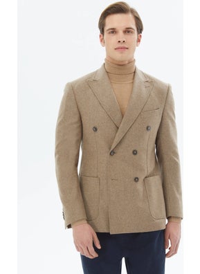 Mink Patterned Modern Fit Wool Blend Jacket