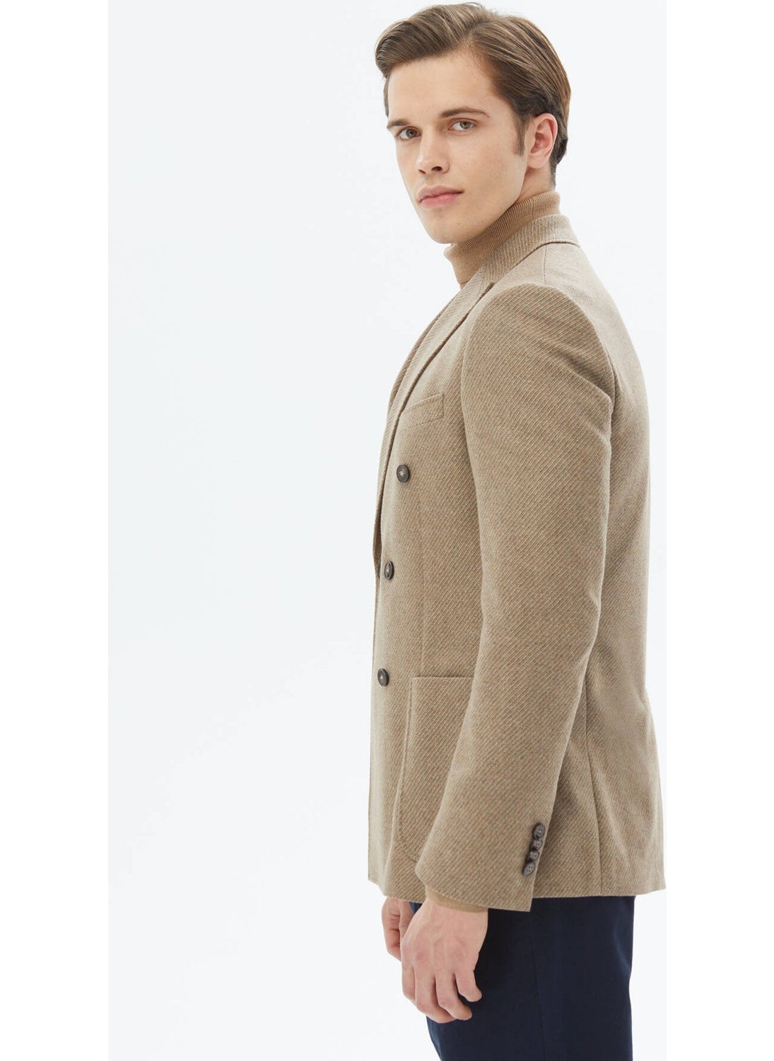 Kip - Mink Patterned Modern Fit Wool Blend Jacket - Image 1