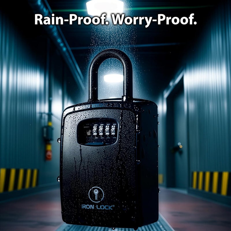 Iron Lock صندوق قفل مفاتيح محمول مع قفل على شكل حرف U - آمن معدني ثقيل مقاوم للماء XXL مع تركيبة مكونة من 4 أرقام للمفاتيح الاحتياطية خارجًا على مقبض الباب أو السياج أو البوابة (أسود، XXL) - Image 3