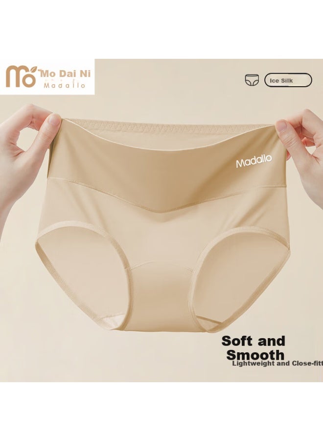 Modal High Waist Ice Silk Seamless Antibacterial Cotton Crotch Women's Tummy Control Plus Size Triangle Underwear Spring Summer - Image 4