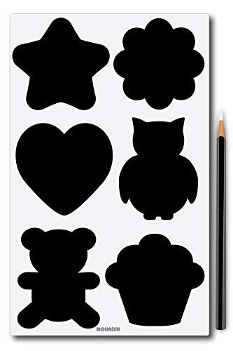 Nourish 60 Pcs in 6 Styles Chalkboard Sticker Labels with Free Chalk Pencil - Image 1