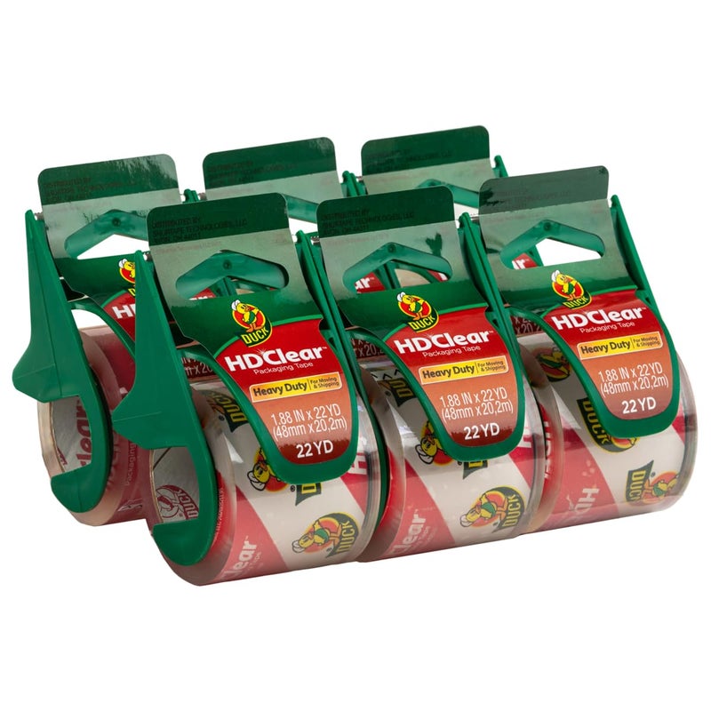 Duck HD Clear Packing Tape with Handheld Dispensers - 6 Rolls, 133 Yards - Heavy Duty Packaging Tape for Shipping, Moving & Storage - Clear Packing Tape for Boxes - 1.88 In. x 22.2 Yd. (287732) - Image 1