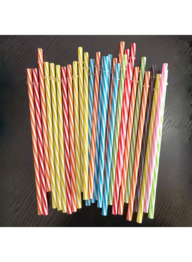 Factory Direct 100 With Ring Two-color Threaded Stripe Straw Disposable Food Grade PP Plastic Hard Straight Tube 