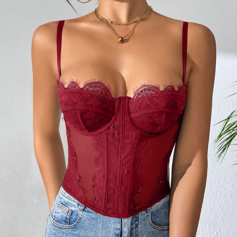 Selling Push-Up Slim-Fit Fishbone Bra With Eyelash Lace Trim And Sheer Pure Desire Camisole - Image 1