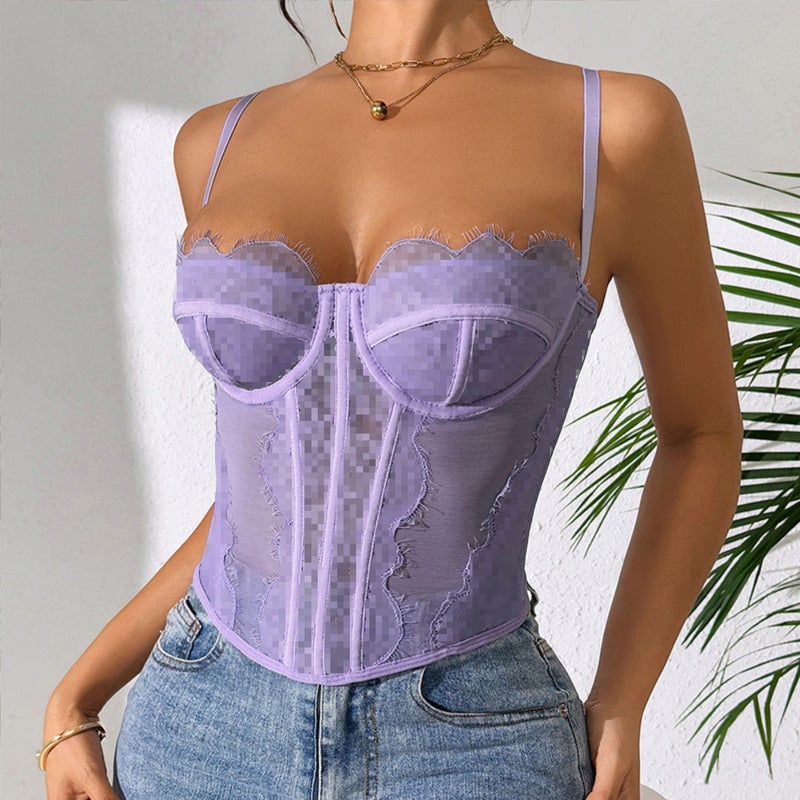 Selling Push-Up Slim-Fit Fishbone Bra With Eyelash Lace Trim And Sheer Pure Desire Camisole - Image 4