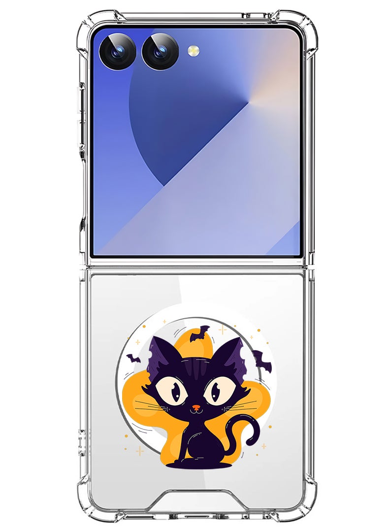 Theodor Magnetic Case for Samsung Galaxy Z Flip 7 Compatible with MagSafe Wireless Charging, Shockproof Phone Bumper Cover Black Cat Halloween - Image 1