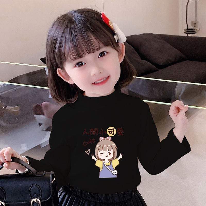 Children'S Base Shirt Half-High Collar Girl'S White Baby'S Long-Sleeved T-Shirt De-Velvet Base T-Shirt - Image 1