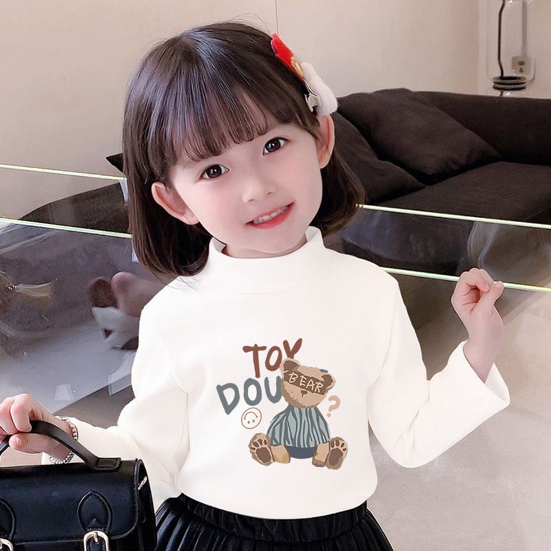 Children'S Base Shirt Half-High Collar Girl'S White Baby'S Long-Sleeved T-Shirt De-Velvet Base T-Shirt - Image 5