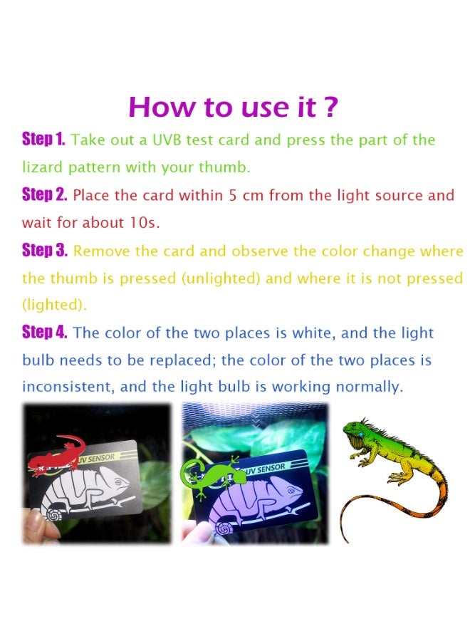 سانموجيد 3 قطع مستشعر اختبار سريع للأشعة فوق البنفسجية فوق البنفسجية سريع الاختبار، جهاز اختبار تسخين مصباح تسخين مصباح الأشعة فوق البنفسجية للزواحف، مؤشر بطاقة الأشعة فوق البنفسجية فوق البنفسجية سريع الاختبار، يعاد استخدامه 500 مرة - Image 2