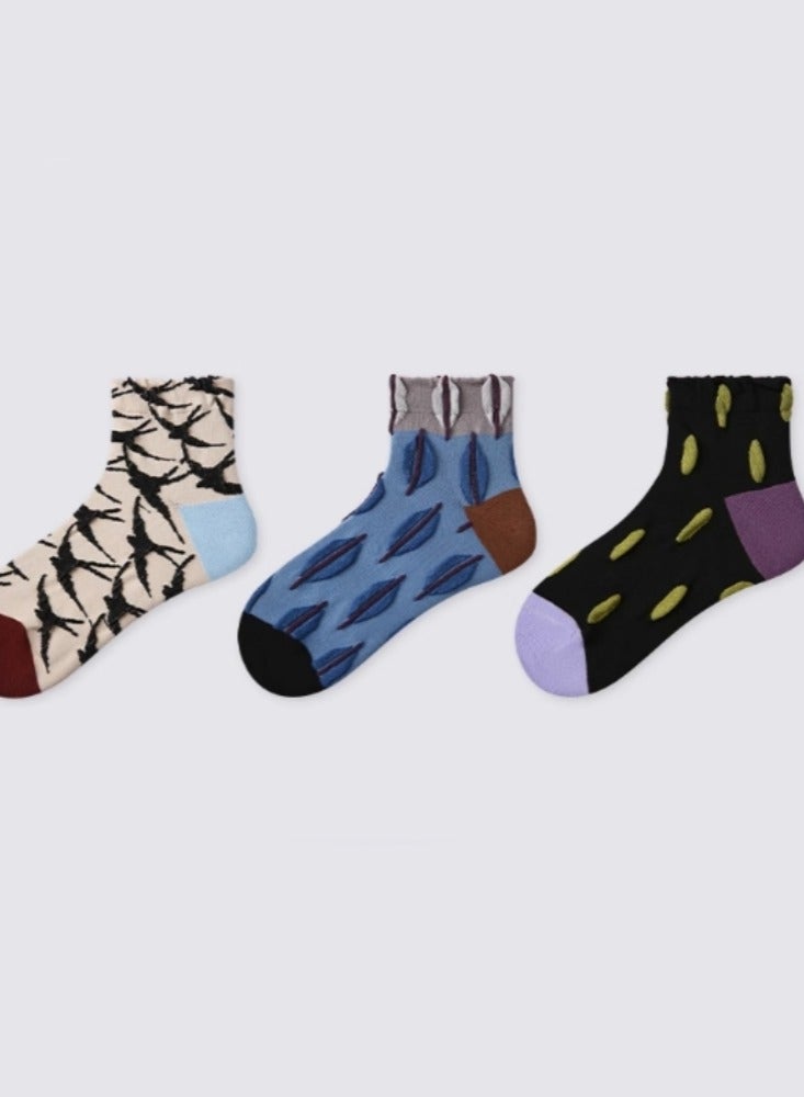 Socks Children Retro Palace Style Literary Style Shallow Mouth Socks-Linye Qingcang 3 pairs
