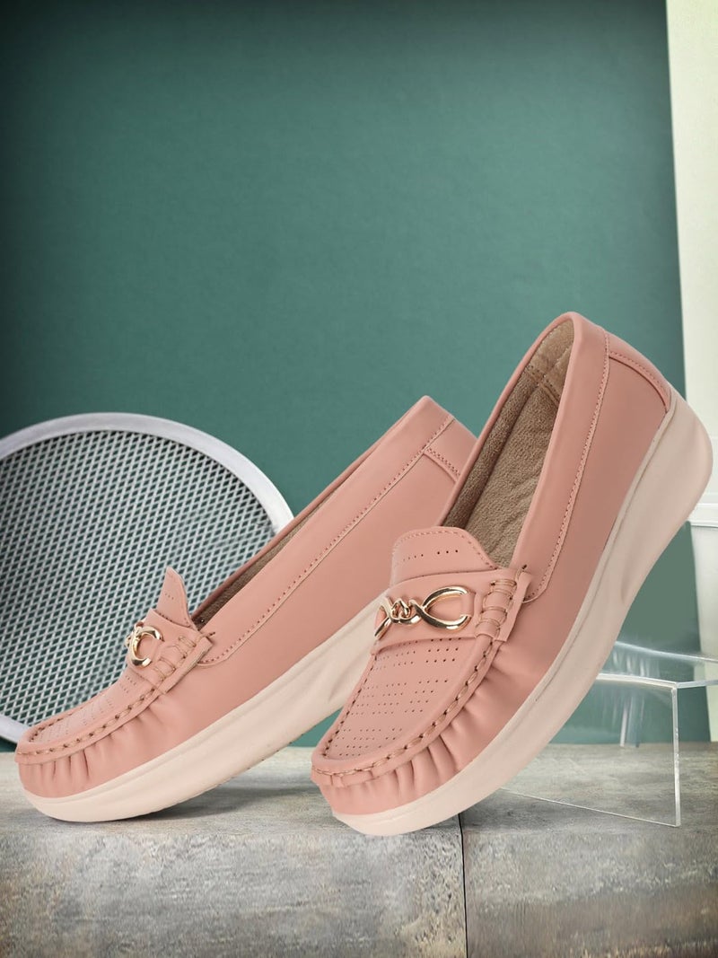 KRAFTER Chunky Slip-On Casual Comfort, Trendy Style, Easy Wear Loafers for Women & Girls-Pink-M046-38 - Image 2