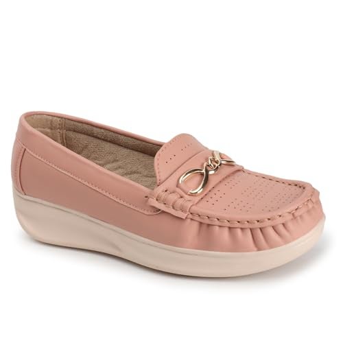 KRAFTER Chunky Slip-On Casual Comfort, Trendy Style, Easy Wear Loafers for Women & Girls-Pink-M046-38 - Image 5