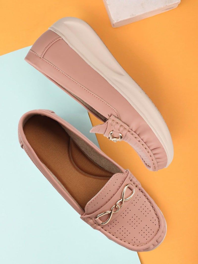 KRAFTER Chunky Slip-On Casual Comfort, Trendy Style, Easy Wear Loafers for Women & Girls-Pink-M046-38 - Image 3